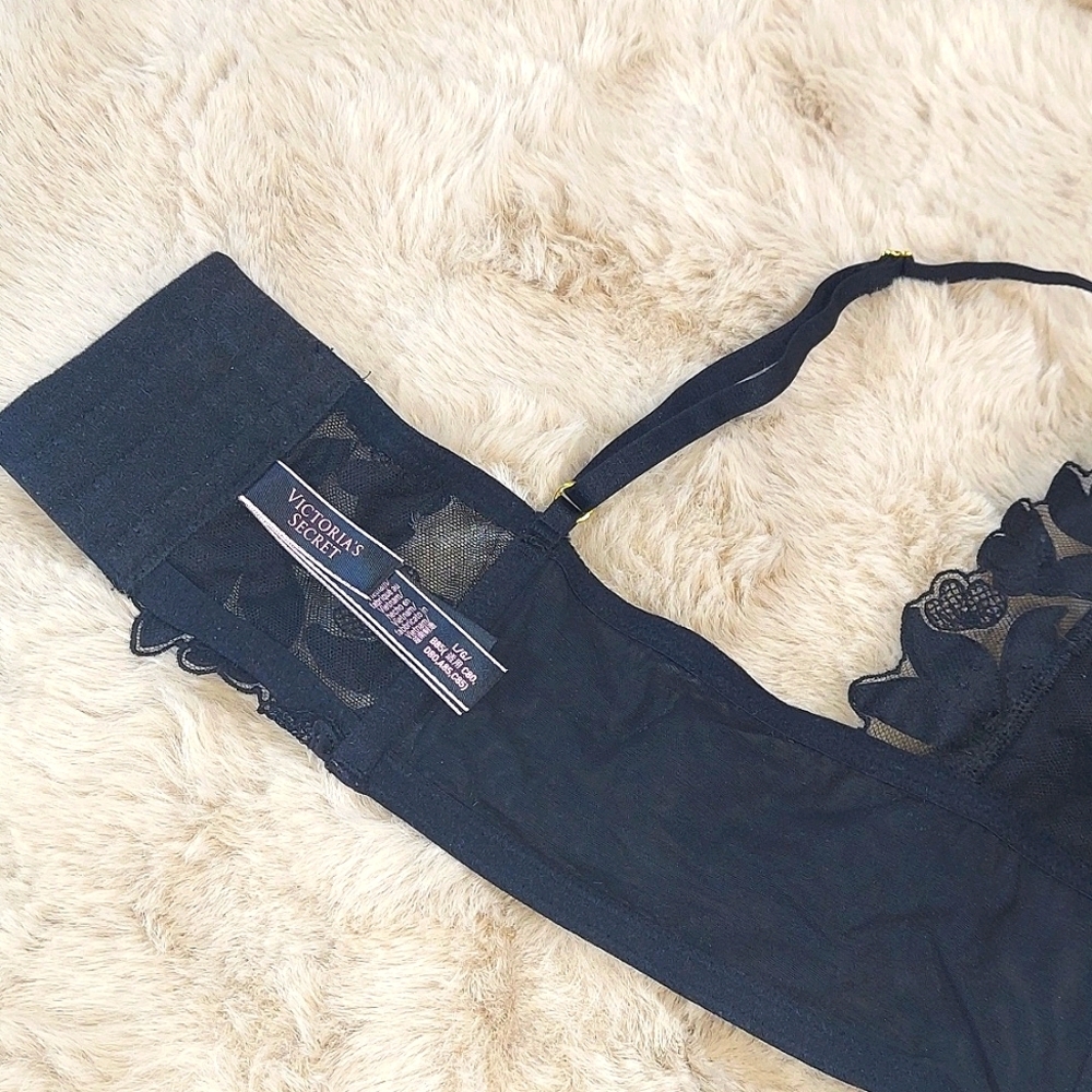 NWOT Victoria Secret Floral Black Lace Satin Bralette - Picture 6 of 7
